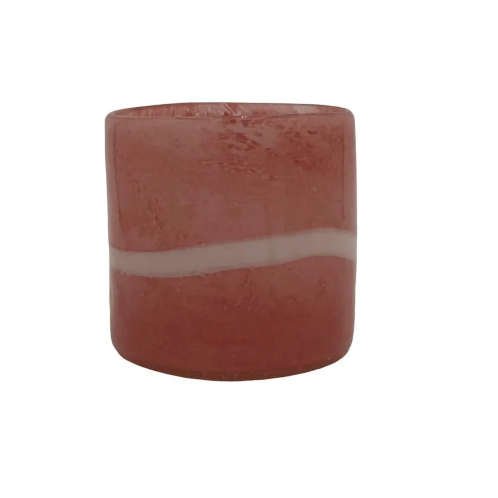 Vintage Hand Blown Glass Vase in Pink and White 4.5